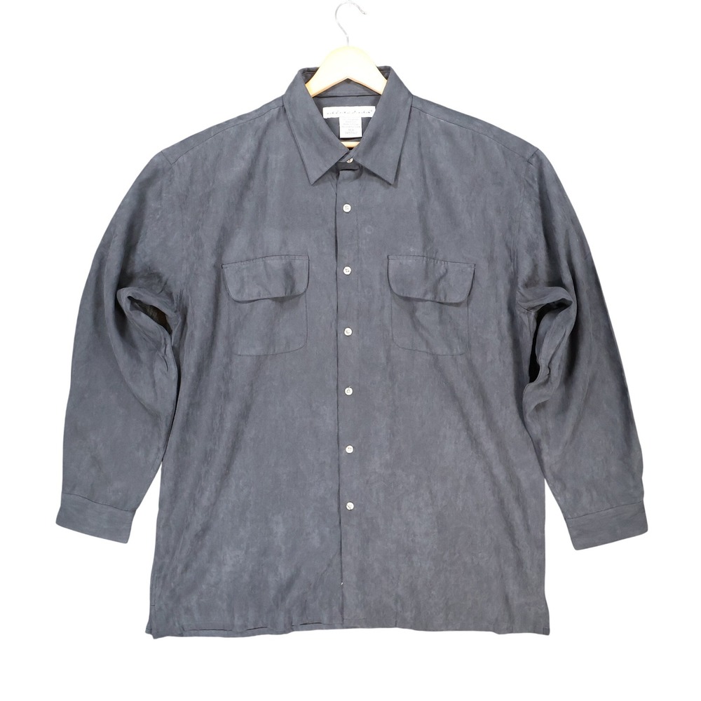 Irvine Park Button‎ Up Mens XLG Gray Excellent Faux Suede Long Sleeve